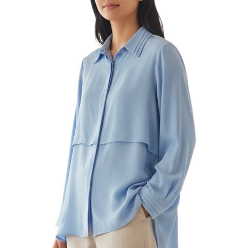 Anne Fontaine Serena Blue Layered Button Down Long Sleeve Shirt 38 US 4-6